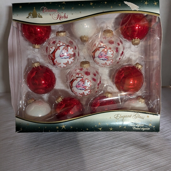 VTG Krebs 12 glass Christmas tree ornaments Santa flake red white - Picture 1 of 6